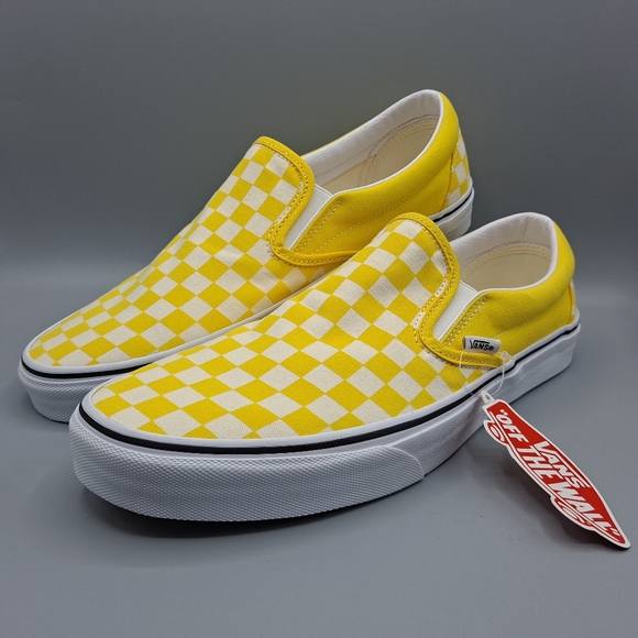 New Vans Classic Slip-On Checkerboard Cyber Yellow and True White Men's Size 11 - Picture 1 of 9